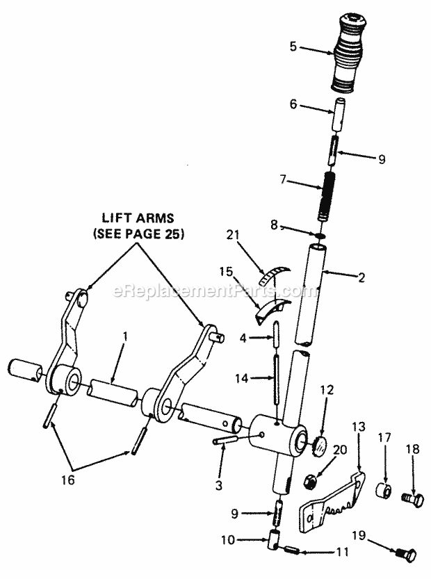 Implement Lift Handle Diagram and Parts List for 1105 135-292-100, 135-292-399, 0350039U, 136-292-1 Cub Cadet Lawn Mower